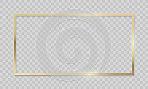 Gold frame on transparent background. Vector realistic isolated golden shiny border frame