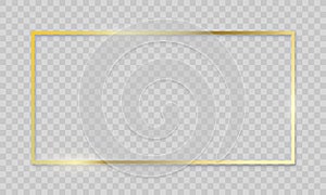 Gold frame vector realistic golden border on transparent background. Wedding or birthday shiny realistic frame