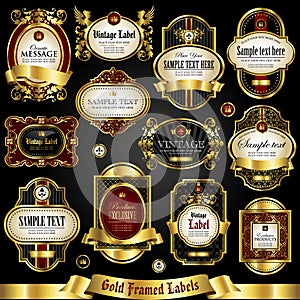 Gold-framed colorful labels - vector set