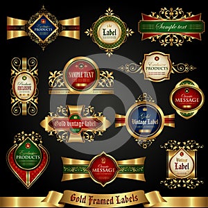 Gold-framed colorful labels - vector set