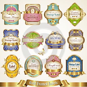 Gold-framed colorful labels - vector set