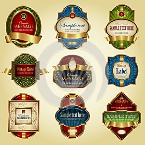 Gold-framed colorful labels - vector set