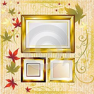 Gold frames with Autumn Leafs. Thanksgiving