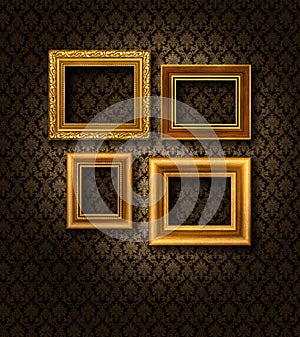 Gold frames damask wall
