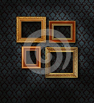Gold frames damask wall