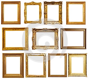 Gold frames. Isolated over white