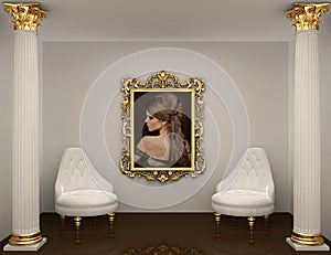 Gold frames with picture of woman on the wall