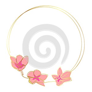 gold frangipani and circle frame in simple sketch vector single or continuous line