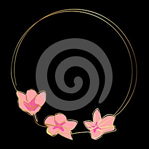 gold frangipani and circle frame in simple sketch vector single or continuous line