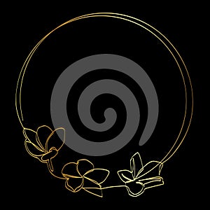gold frangipani and circle frame in simple sketch vector single or continuous line
