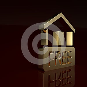 Gold Free home delivery concept for increase the sell stock icon isolated on brown background. Minimalism concept. 3D