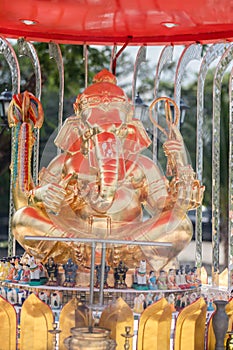 Gold Ganesh statue.  Ganesha statue and Golden texture ganesh is hindu god in temple thailand.