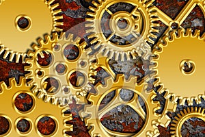 Gold Gears on Grunge Texture Background