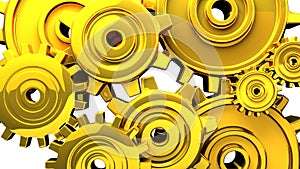 Gold Gears On White Background