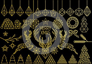 Gold geometric Christmas set, vector
