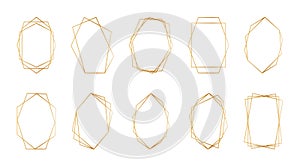 Gold geometric frames. Set of golden frames or borders for wedding invitations. Luxury abstract design elements for marriage