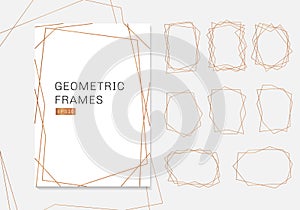 Gold geometric polyhedron frames collection. luxury templates art deco style for wedding invitation