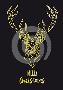 Gold geometric reindeer Christmas card, vector