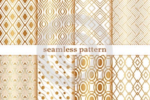 Gold geometric seamless pattern. Golden â€‹background. Repeated set abstract texture. Repeating collection geometric patern for de