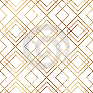 Gold geometric seamless pattern. Repeating fancy background. Abstract golden lattice for design prints. Repeated art deco texture.