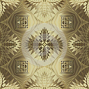 Gold geometric vector seamless pattern. Ornamental golden modern background. Geometrical repeat silk backdrop. Abstract