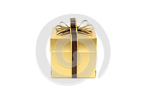 Gold gift box with bow isolated