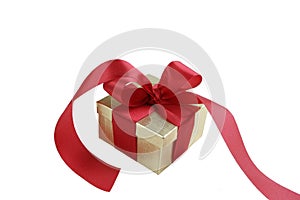 Gold Gift Box with Red Bow