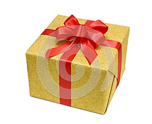 Gold gift box with smart red bow