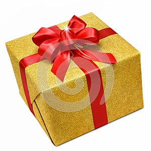 Gold gift box with smart red bow