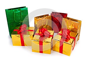 Gold gift boxes and gift Bags