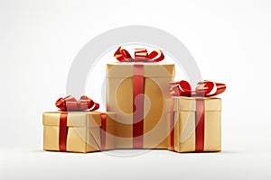 Gold gift boxes ribbon. Generate Ai