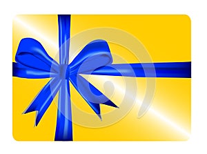 Gold gift card with blue ribbon