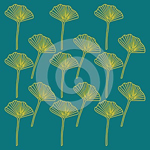 Gold Gingko on Dark Blue Background, Pattern, Texture