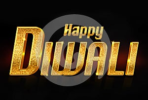 Gold Gittering letter type composition of Happy Diwali Font. 3D Rendering