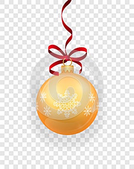 Gold glitter christmas ball hanging. Christmas bauble decoration elements. New year toy decoration. Holiday decoration element.