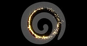 Gold glitter circle trail glittering glister. Shiny golden glittering ring with light sparks and particles trace, glisten