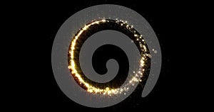 Gold glitter circle trail glittering glister. Shiny golden glittering ring with light sparks and particles trace, glisten photo