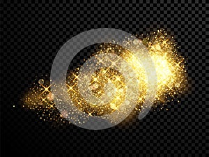 Gold glitter cloud burst effect sparkling particles on vector transparent background