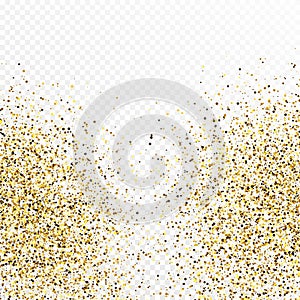 Gold glitter confetti backdrop isolated on white transparent background