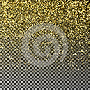 Gold glitter confetti vector. Falling golden star dust isolated on transparent background. Christmas
