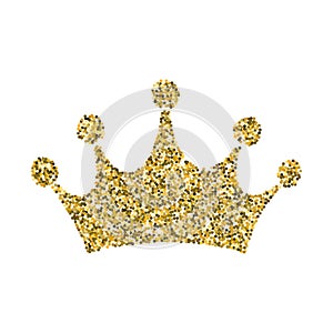 Gold glitter crown, royal sign on white background
