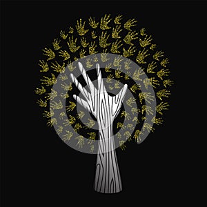 Gold glitter hand tree for nature help concept