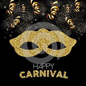 Gold glitter happy carnival mask decoration design