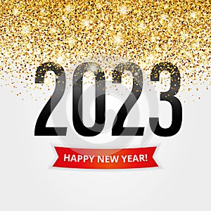 Gold glitter Happy New Year 2023 Christmas in black