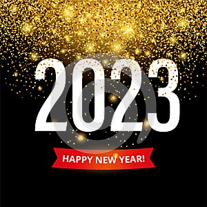 Gold glitter Happy New Year 2023 Christmas in black