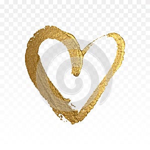 Gold glitter heart isolated on white.