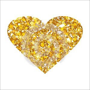 Gold glitter heart. Luxury shimmer heart shape. Sparkling symbol of love.