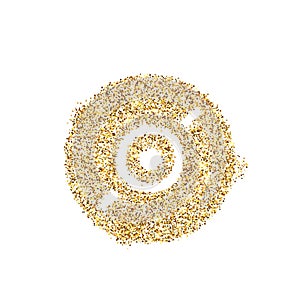 Gold glitter icon of CD disk isolated on background. Art creative concept illustration for web, glow light confetti, bright