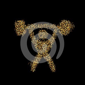 Gold glitter icon of heavy athletics isolated on background. Art creative concept illustration for web, glow light confetti,