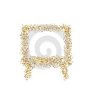 Gold glitter icon of TV screen isolated on background. Art creative concept illustration for web, glow light confetti